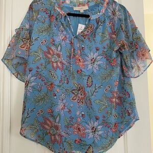 LOFT NWT Floral Print Blouse in Blue and Pink Size Small
